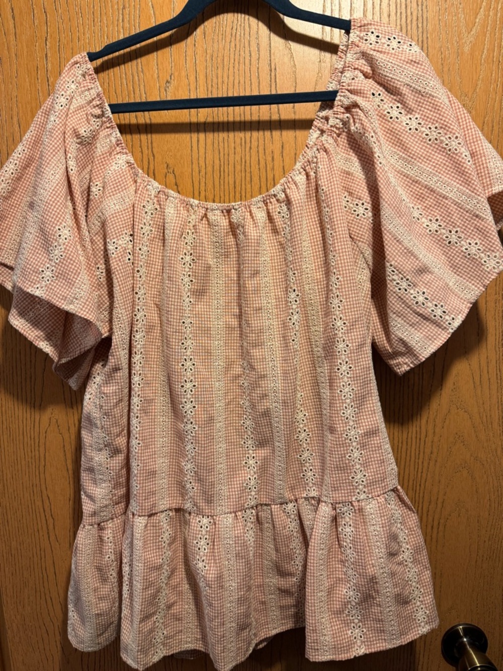 Women’s Pink Eyelet Peasant Top